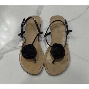 Rampage Sandals Shoes Womens Size 8 Black Flower Thong Ankle Strap Flat